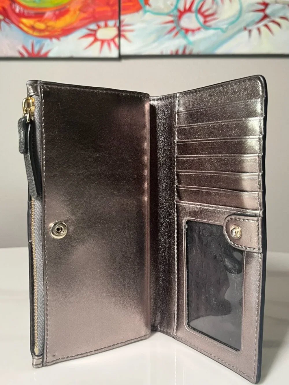 Kate Spade New York Metallic Pebbled Gunmetal Leather Wallet - Picture 4 of 10